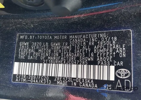2018 Toyota Corolla Se from USA, damaged, VIN 2T1BURHEXJC047285